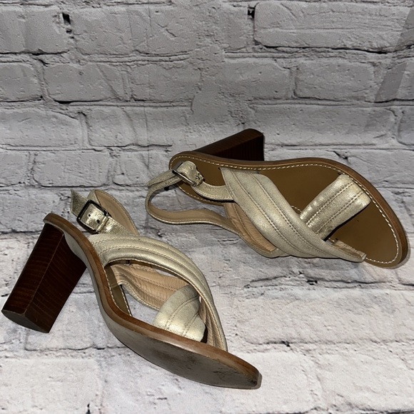 J CREW Gold Leather Sandals Block Heel Marcie Criss Cross Metallic - Picture 6 of 8